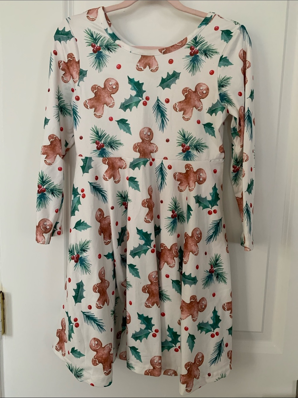 Girls' White Gingerbread & Holly Holiday Dress